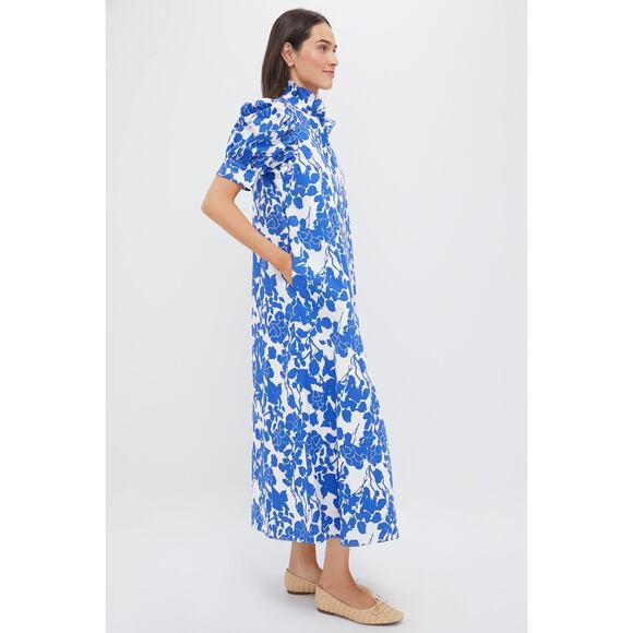 HYACINTH HOUSE Blue Floral Ruffle Collar Louisa Maxi Dress Size L NWT - Picture 4 of 8